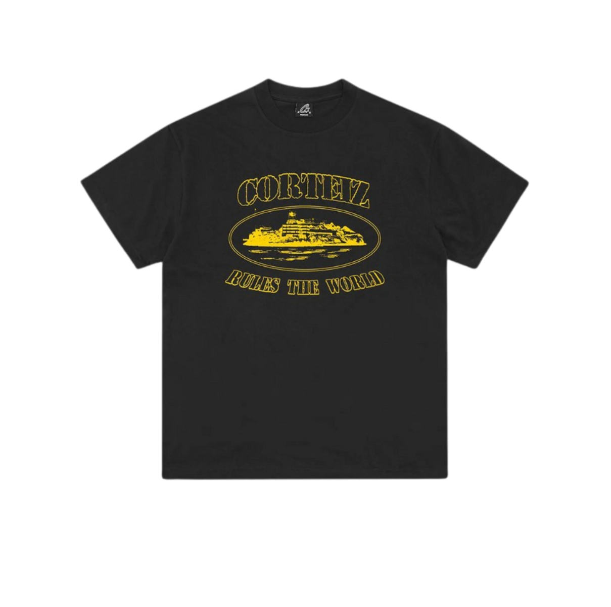Corteiz Alcatraz Rules the World Tee Black Yellow
