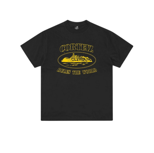 Corteiz Alcatraz Rules the World Tee Black Yellow