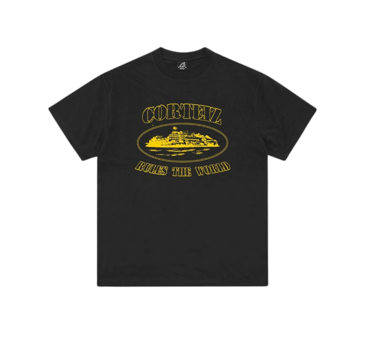 Corteiz Alcatraz Rules the World Tee Black Yellow