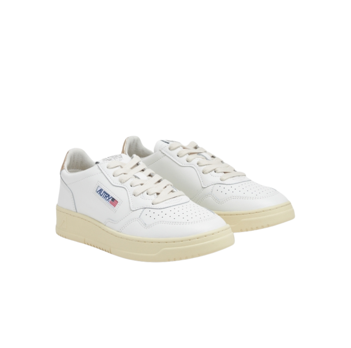 Autry Medalist Low Sneakers in White and Gold Leather