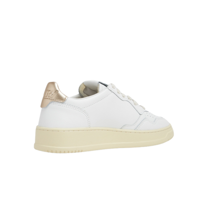 Autry Medalist Low Sneakers in White and Gold Leather