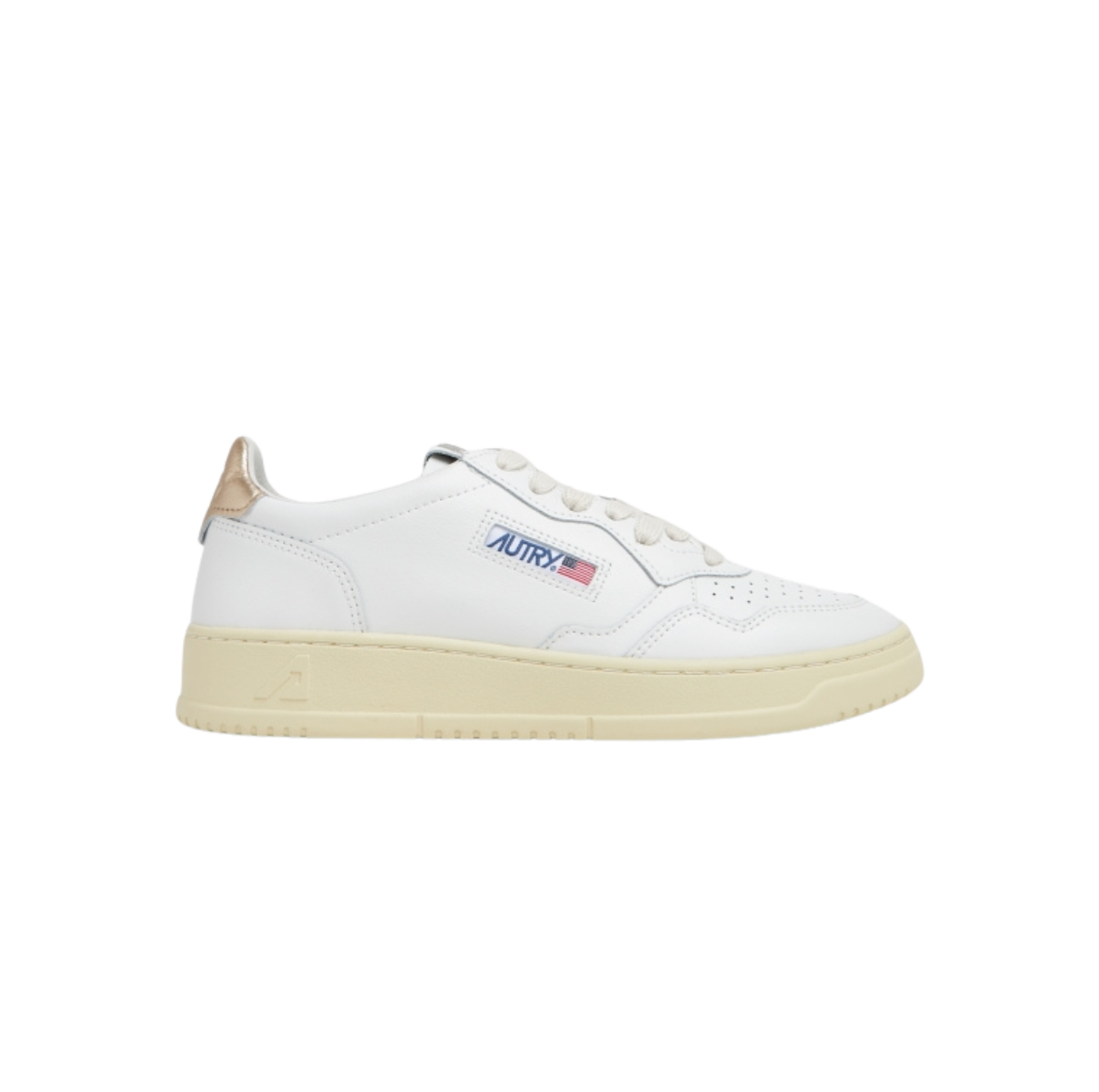 Autry Medalist Low Sneakers in White and Gold Leather