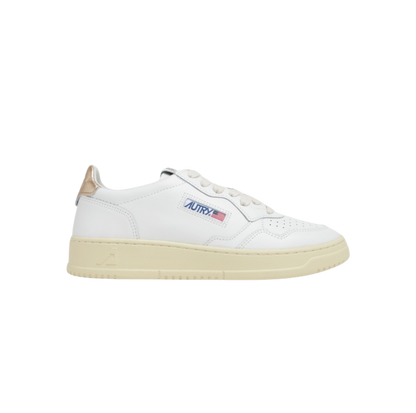 Autry Medalist Low Sneakers in White and Gold Leather