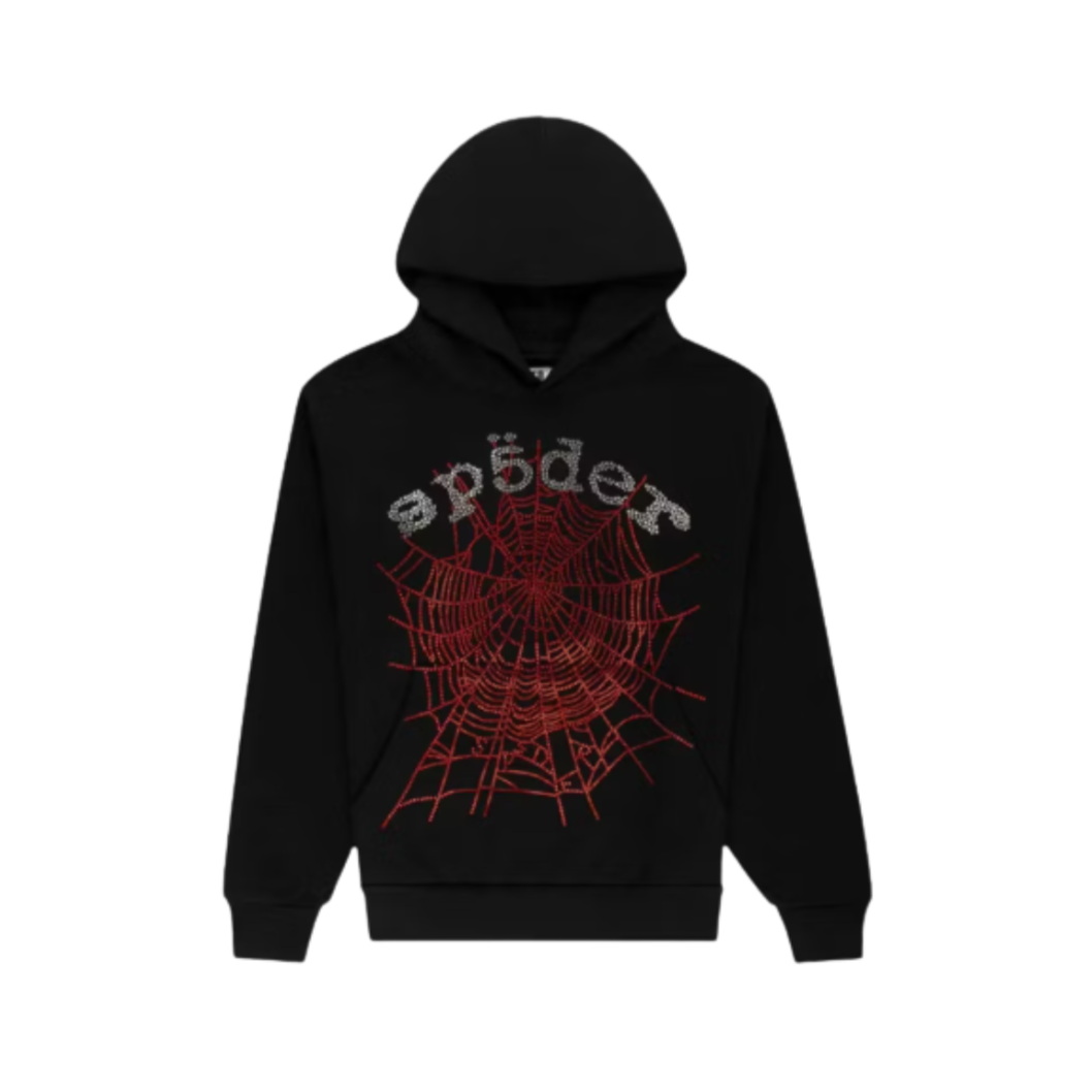 Sp5der Hoodie Black Rhinstone