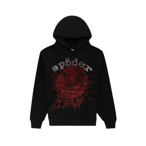 Sp5der Hoodie Black Rhinstone