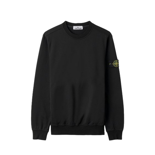 Stone Island Brushed Cotton Fleece Crewneck Sweater Black